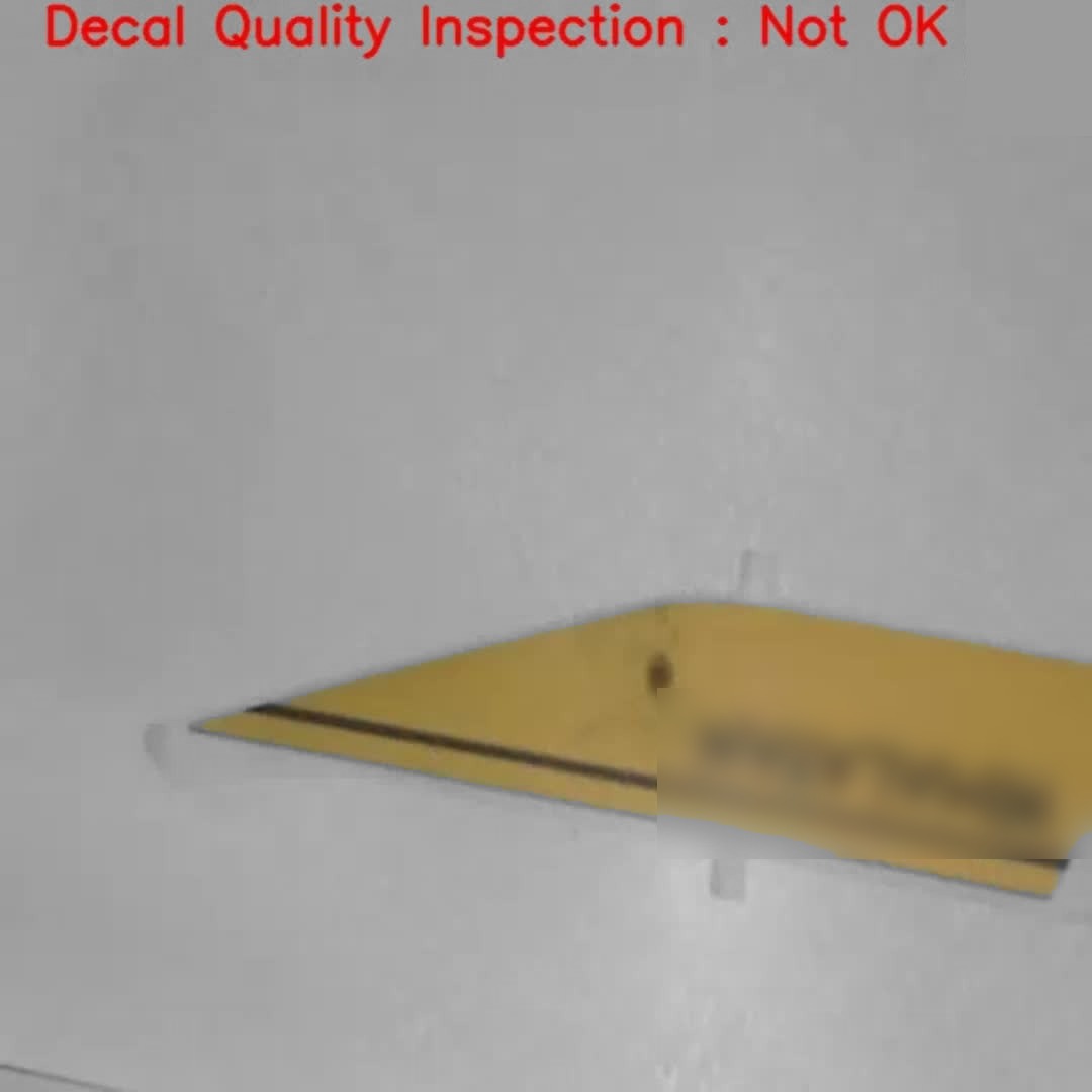 Detection view of a fuel tank decal marked as a quality check, OK