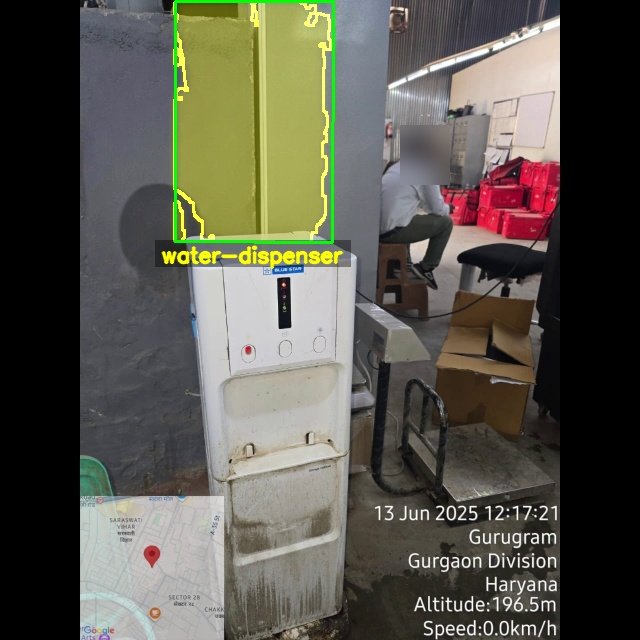 Water dispenser in a warehouse detected and segmented by the VICAS vision system
