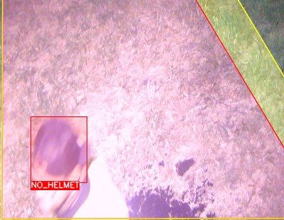 Night-time site camera detecting a worker without a helmet at the edge of the danger zone