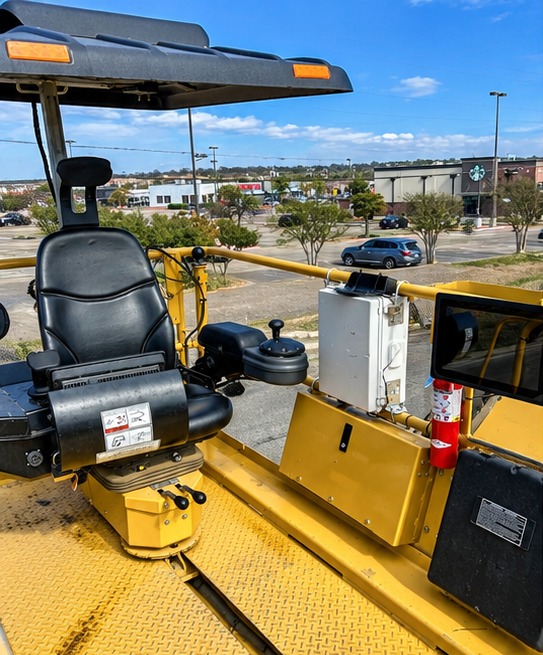 Operator seat and control console on a machine platform with the VICAS edge unit and display mounted within reach