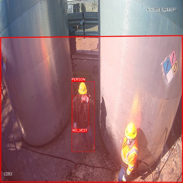 Worker detected without a high-visibility vest between storage tanks