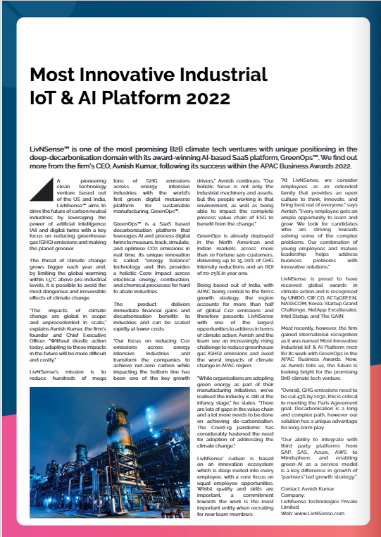 Most Innovative Industrial IoT & AI Platform